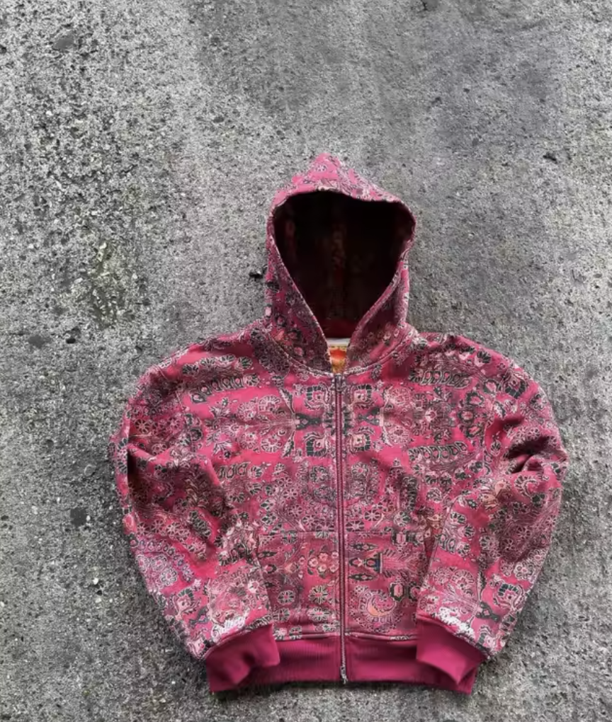 Relaxed Fit Zip Hoodie – Patterned Design