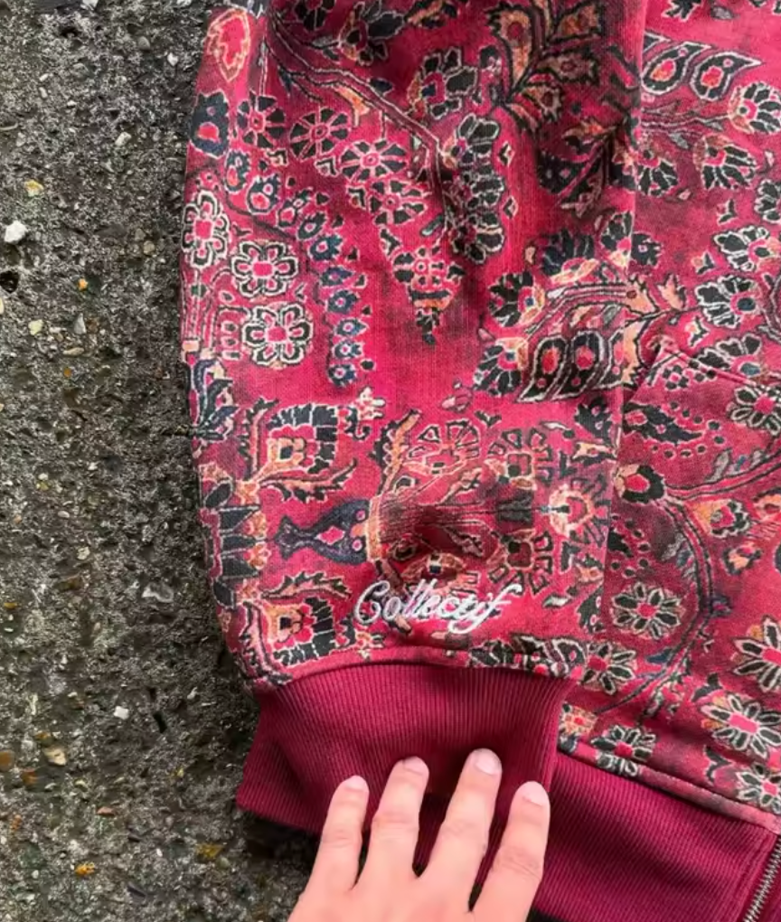 Relaxed Fit Zip Hoodie – Patterned Design